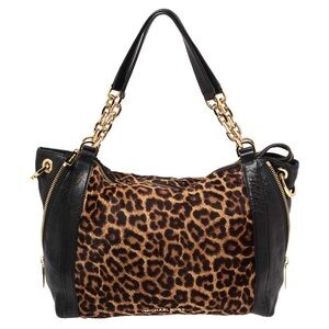 Michael Kors Black and Leopard Print Shoulder Bag BRAND NEW